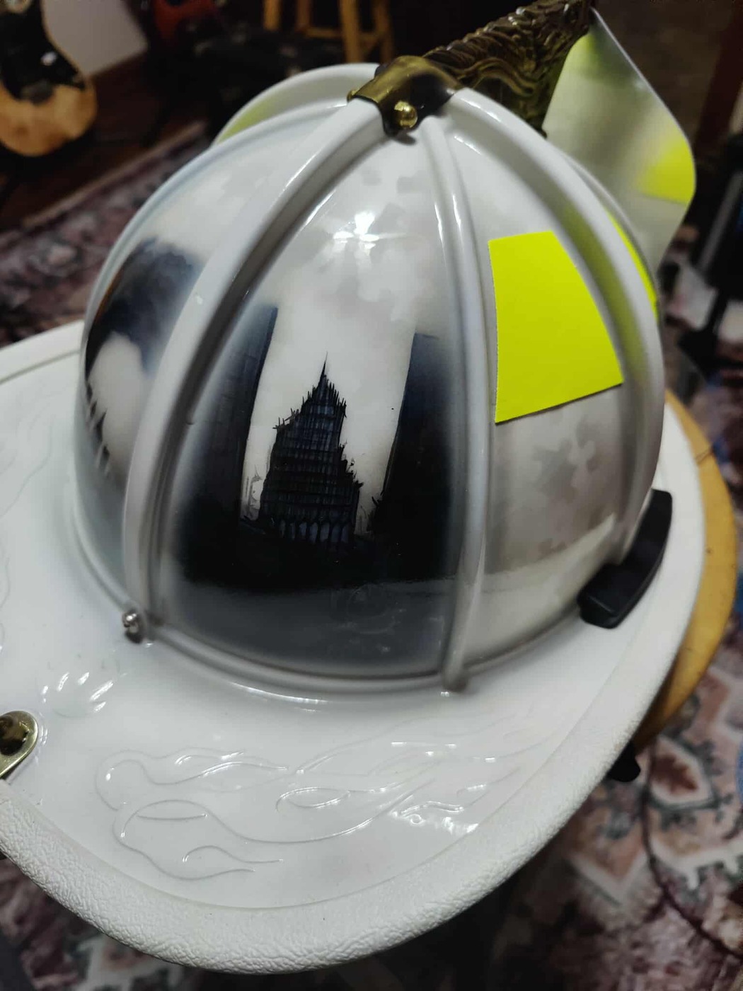 White featured helmet World Trade Center side artwork