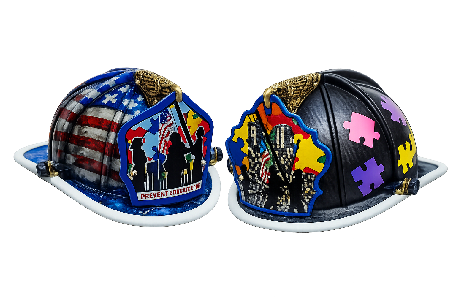 Patriotic autism awareness fire helmet